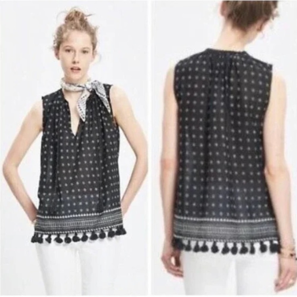 Madewell Scatterblock Sleeveless Lightweight Top with Tassels